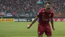 Striker Persija Jakarta, Marko Simic, merayakan gol yang dicetaknya ke gawang Barito Putera pada laga Liga 1 di Stadion Patriot, Jawa Barat, Selasa (30/10). Persija menang 3-0 atas Barito. (Bola.com/Vitalis Yogi Trisna)