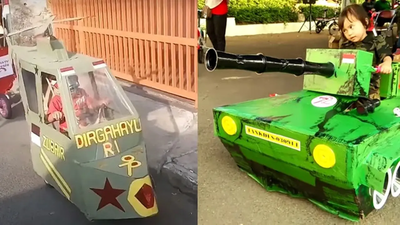 7 Potret Ide Kreatif Sepeda Hias Bertema Tank dan Pesawat Untuk Karnaval
