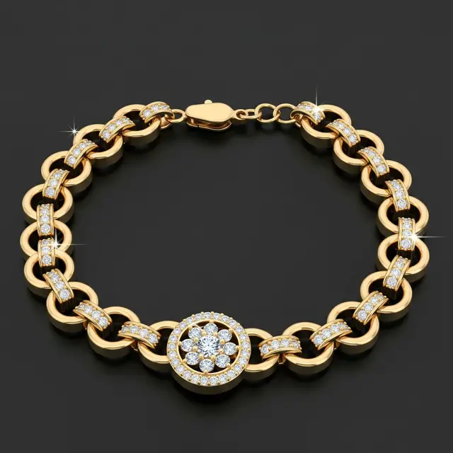 Model Gelang Emas 1 Gram Kombinasi Rantai dan Batu Zircon (Image by Gemini AI)