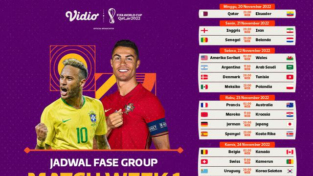 Jadwal dan Live Streaming Piala Dunia Qatar 2022 Matchweek 1, 20-25 November 2022