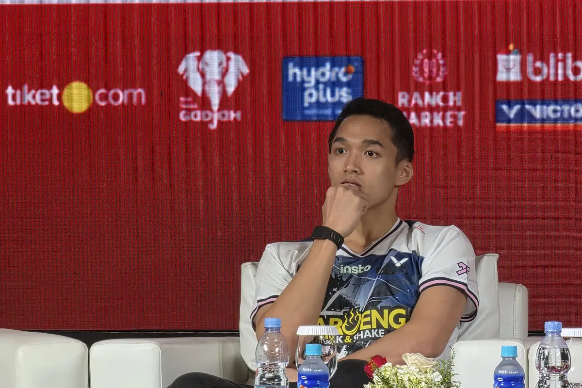 Jonatan Christie saat jumpa pers Polytron Indonesia Open 2026