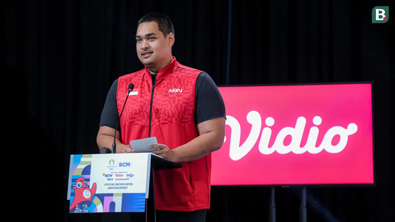 Menpora RI, Dito Ariotedjo, Official Broadcaster Announcement Olimpiade Paris di SCTV Tower, Jakarta Pusat, pada Rabu (19/6/2024) siang WIB.
