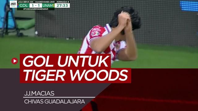 Berita video selebrasi gol ala pegolf dari JJ.Macias yang dipersembahkan untuk Tiger Woods.