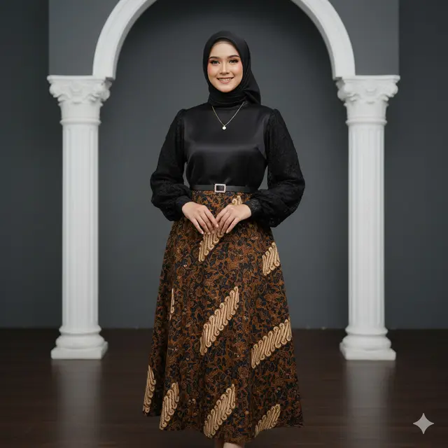7 Model Dress Batik Kombinasi Polos dan Brokat, Bikin Penampilan Makin Modern dan Berkelas