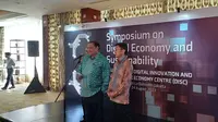 Menteri Koordinator Bidang Perekonomian Airlangga Hartarto dalam Symposium on Digital Economy and Sustainibility di Shangri La Hotel Jakarta, Kamis (24/8/2023).