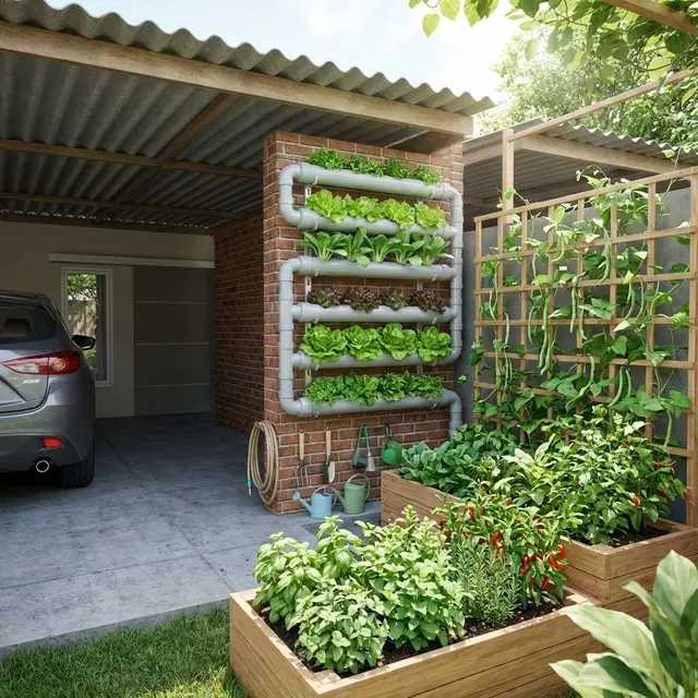 Model Taman Mini di Samping Carport