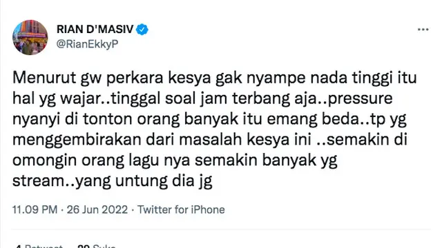 Rian D'Masiv Ikut Bela Keisya Levronka yang Dihujat Karena Kerap Gagal Bawakan Lagunya Sendiri: Soal Jam Terbang Aja