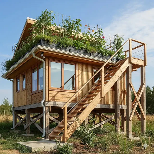 Rumah Panggung Minimalis dengan Rooftop Garden