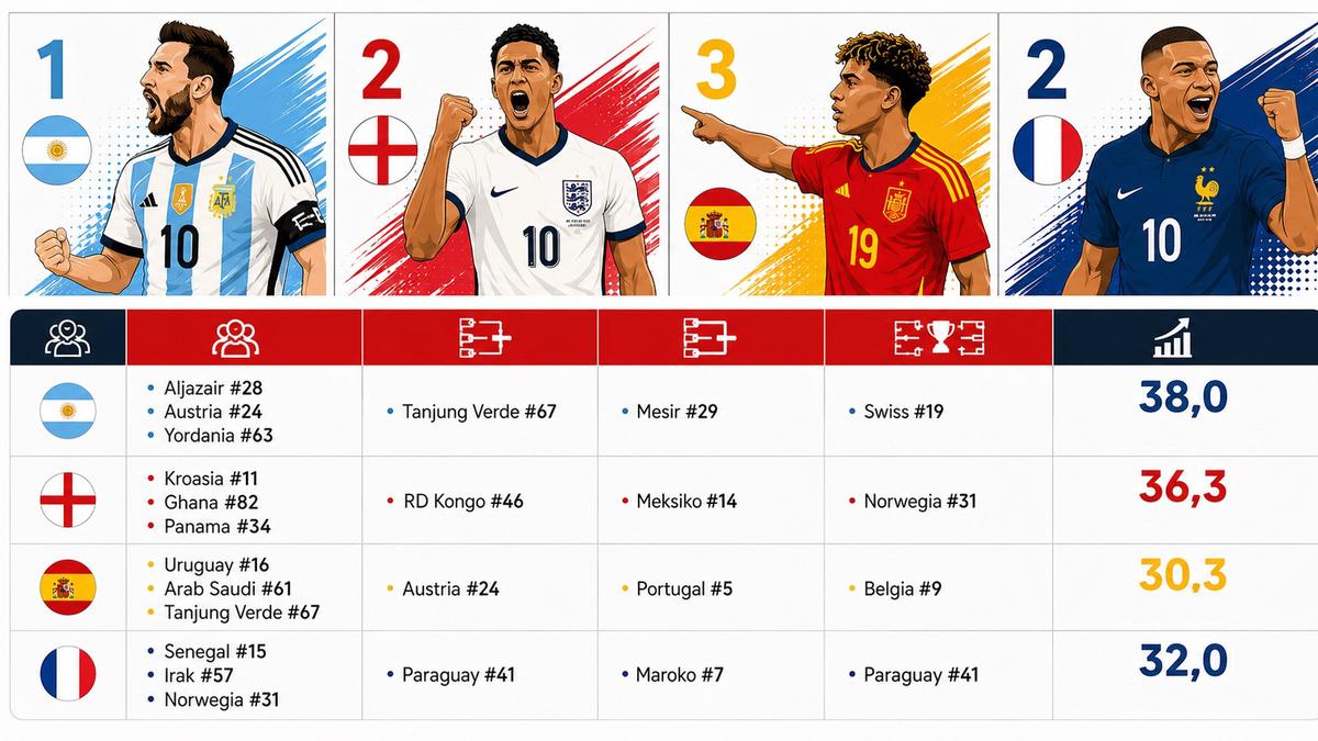 Infografis Rute ke Semifinal Piala Dunia 2026, Siapa Lebih Sering Ketemu Tim Elit