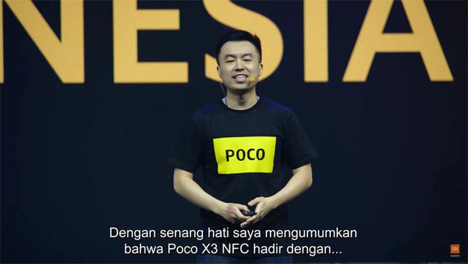 Alvin Tse, selaku Country Director Xiaomi Indonesia saat mengumumkan Poco X3 NFC di Indonesia. (Doc: Poco Indonesia)