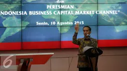 Presiden Joko Widodo memberikan kata sambutan di Gedung Bursa Efek Indonesia, Jakarta, Senin (10/8/2015). Jokowi membuka pasar modal serta peringatan 38 tahun diaktifkannya pasar modal. (Liputan6.com/Faizal Fanani)