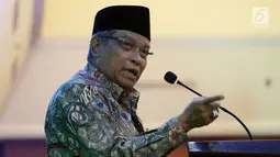 Ketua Umum PBNU KH Said Aqil Siradj saat memberi sambutan dalam penandatanganan kerjasama di Jakarta, Kamis (21/12). Kerjasama ini juga untuk meningkatkan produktivitas, harkat, derajat, martabat petani, peternak dan nelayan. (Liputan6.com/JohanTallo)