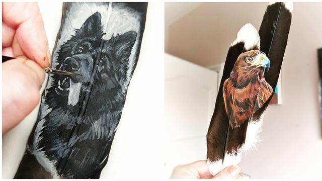 6 Potret Lukisan di Bulu Burung Ini Unik, Gambarkan Hewan dengan Detail