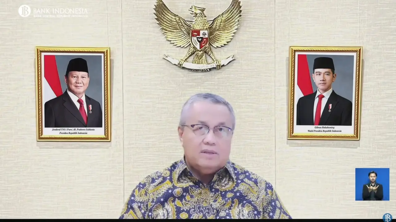 Gubernur Bank Indonesia Perry Warjiyo dalam Konferensi Pers Pengumuman Hasil RDG Maret 2026, Selasa (17/3/2026). (Liputan6.com/Tira)