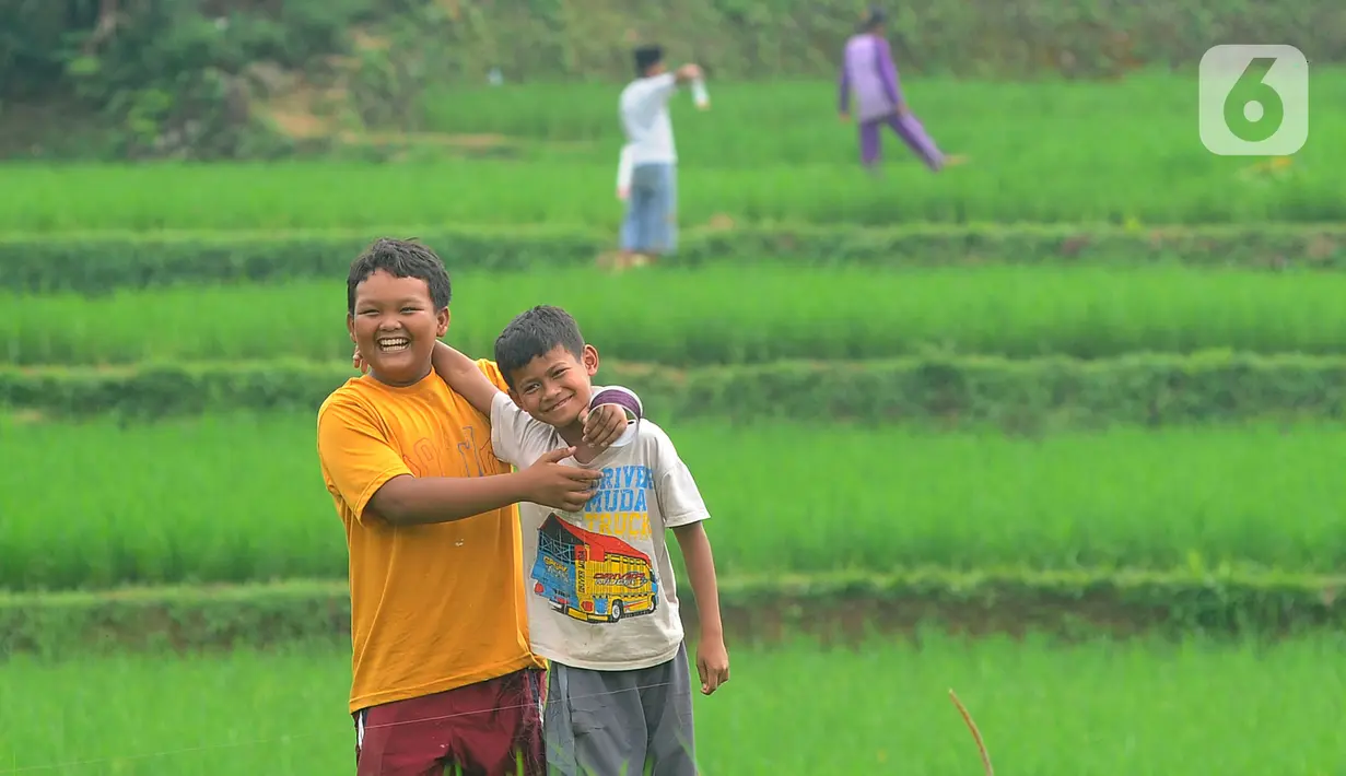 Anak-anak bermain layang-layang pada areal sawah di kawasan Sukamakmur, Bogor, Jumat (15/07/2022). Mereka menghabiskan waktu bermain saat mengisi waktu libur panjang  sekolah.
(merdeka.com/Arie Basuki)