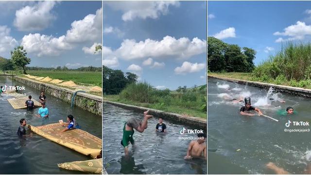 Sambut Bulan Ramadan, Ini Momen Seru Pemuda Nyuci Tikar Sambil Main Air