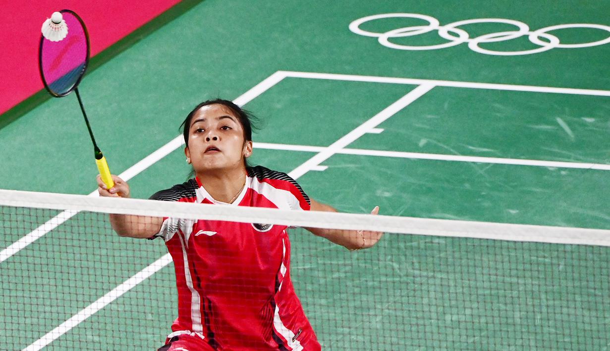 Atlet yang akrab disapa Jorji itu menang dua gim langsung 21-11 dan 21- 7 dalam pertandingan perdana Grup M yang berlangsung selama 27 menit itu. (Foto: AFP/Pedro Pardo)