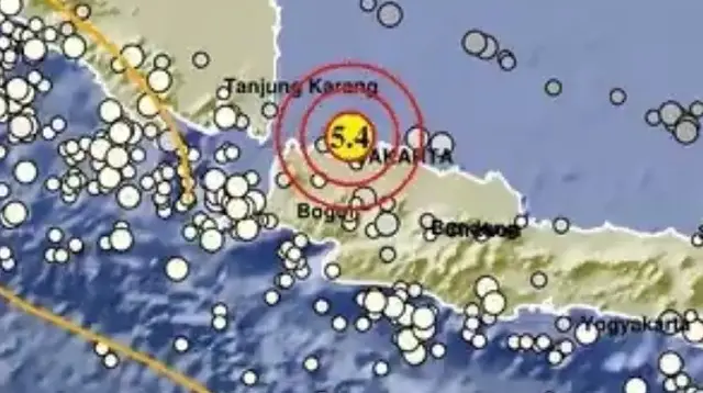 Gempa Magnitudo 5,4 mengguncang wilayah Kepulauan Seribu DKI Jakarta, Rabu sore (15/5/2024). (Liputan6.com/ Dok BMKG)