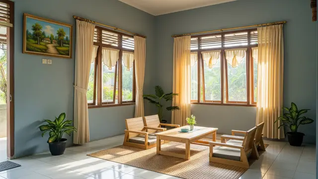 Warna Tirai yang Cocok untuk Tembok Biru - Krem