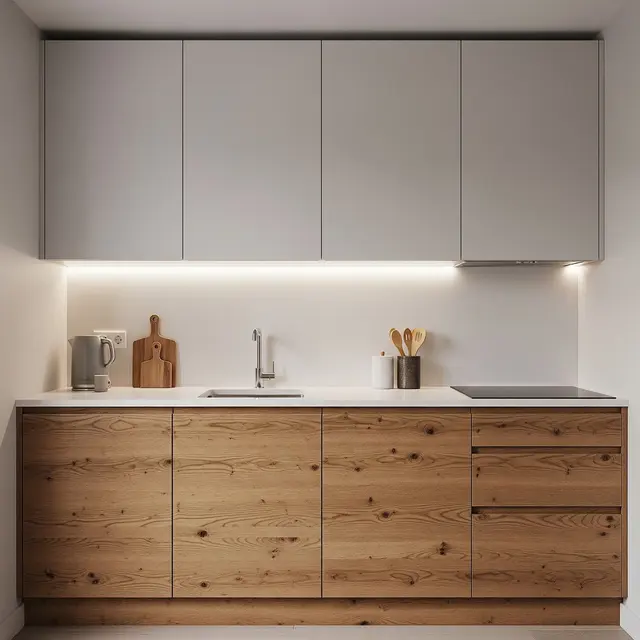 Dapur Minimalis 2x2 Meter Rumah Type 36 dengan Kombinasi Wood & White