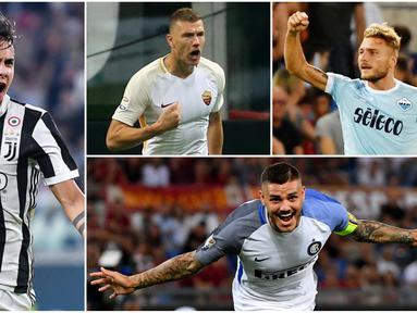 Berikut ini deretan top scorer Serie A Italia 2017/2018 hingga pekan ketujuh. Ciro Immobile menempel ketat Paulo Dybala di daftar pencetak gol terbanyak sementara Serie A. (Kolase foto-foto dari AFP)