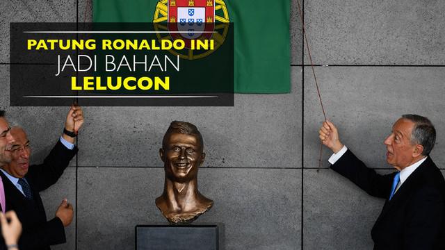 Berita video kumpulan gambar lelucon soal patung bintang Real Madrid, Cristiano Ronaldo, yang berada di bandara Madeira, Portugal.