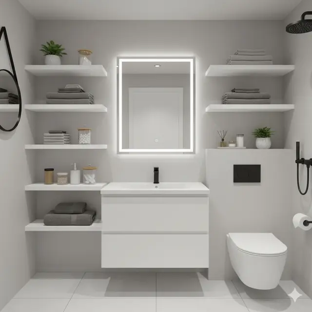 Kamar mandi kecil minimalis modern (Foto: Gemini)
