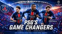 Cover 3 pemain Paris Saint-Germain yang bisa jadi ancaman Arsenal. (Bola.com/AI Generated)
