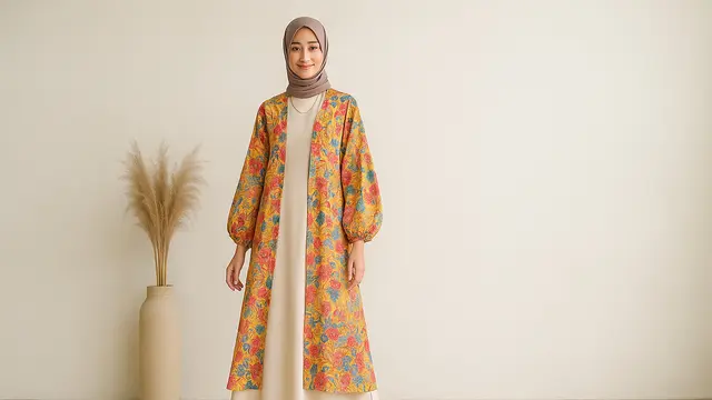 Model Gamis dengan Outer Cardigan Panjang/Ilustrasi gambar oleh AI