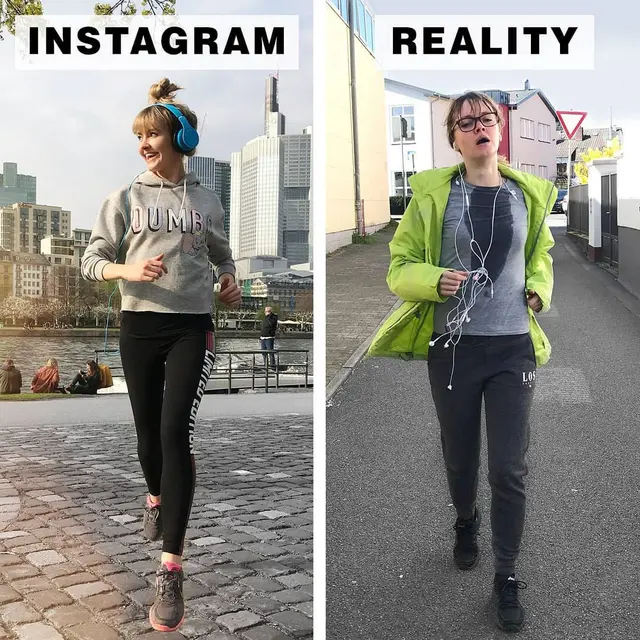 Foto Perbedaan Kehidupan Nyata Vs Media Sosial (sumber: instagram/geraldinewest_)