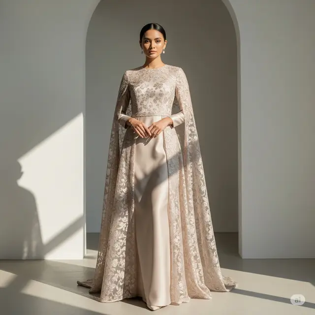 Model Long Dress Brokat Cape