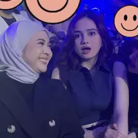 Bersama Syifa Hadju, Kesha tampil mengenakan blazer hitam dengan inner warna senada dipadukan kerudung putih dan anting mutiara sebagai ciri khasnya. [@kesharatuliu05]