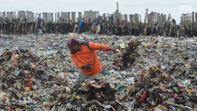Hamparan Sampah Penuhi Muara Angke Bak Pulau di Atas Laut