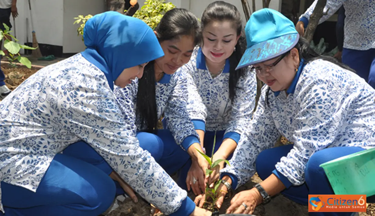 Citizen6, Surabaya: Pengurus Gabungan Jalasenastri Kobangdikal memanfaatkan lahan pekarang kantor dengan menanami Tanaman Obat Keluarga (Toga), Rabu (17/10). (Pengirim: Penkobangdikal).
