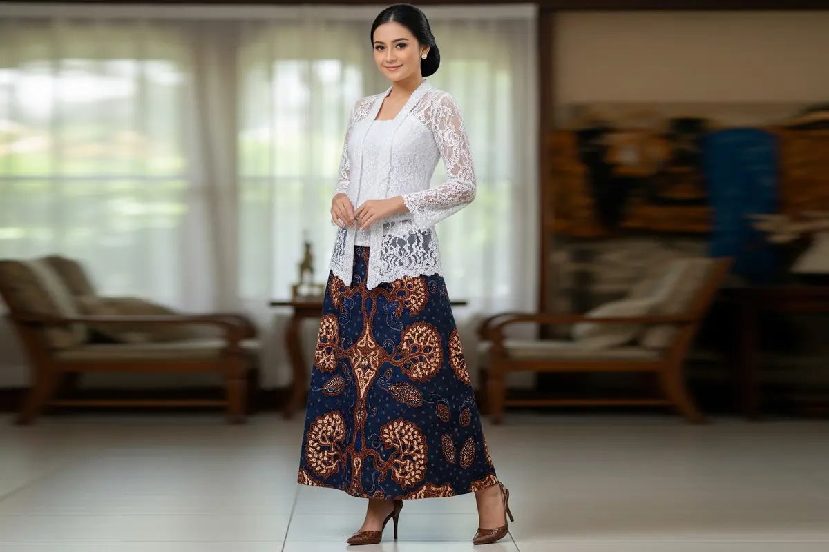 Model Kebaya Simpel dengan Rok Batik A-Line di 2025