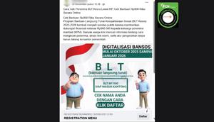 Tangkapan layar klaim link untuk mengecek penerima BLT Kesra 2025-2026 seperti yang beredar di Facebook.