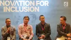 Ketua Umum AFPI Adrian Gunadi berbincang dengan Direktur Pengaturan, Perizinan, dan Pengawasan OJK Hendrikus Pasagi, Wakil Ketum AFPI Sunu Widyatmoko, dan CEO Tokomodal Chris Antonius dalam Sesi Hard Talk di Indonesia Fintech Summit & Expo 2019, Jakarta, Selasa (24/9/2019) (Liputan6.com/HO/Ismail)