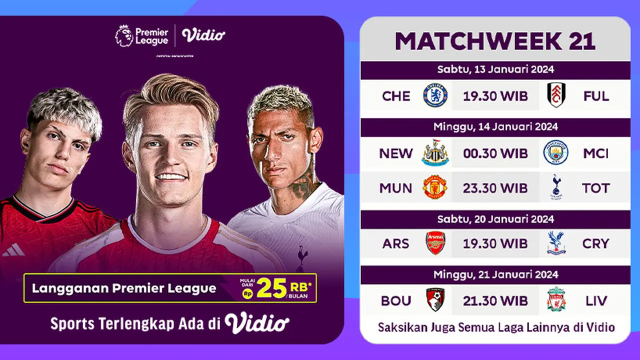 Jadwal Liga Inggris Pekan-21 musim 2023/2024