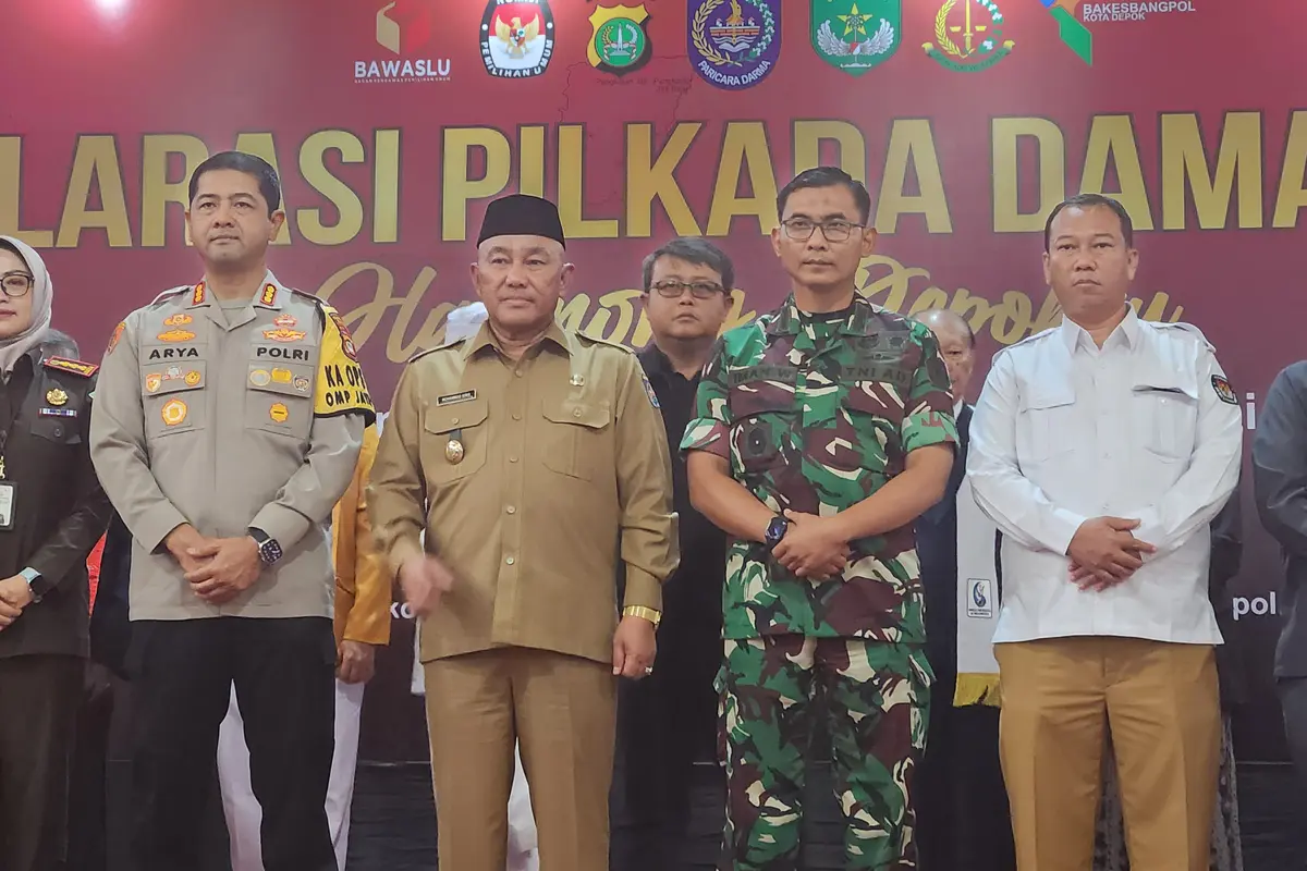 Walikota Depok, Mohammad Idris saat deklarasi damai Pilkada Depok di salah satu hotel Kota Depok.