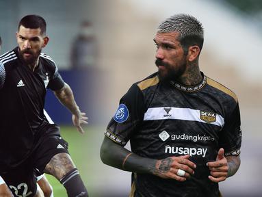 Foto kolase pemain Dewa United. Dimitrios Kolovos (kanan) dan aksinya bersama Sheriff Tiraspol saat melawan Real Madrid di Liga Champions 2021/2022. (Bola.com/Bagaskara Lazuardi dan AFP/Sergei Gapon).