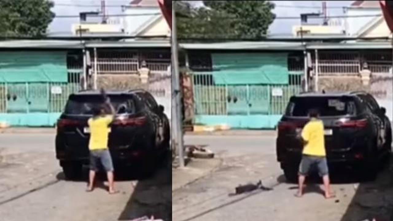 Pria pecahkan kaca Toyota Fortuner (Instagram/@fakta.indo)