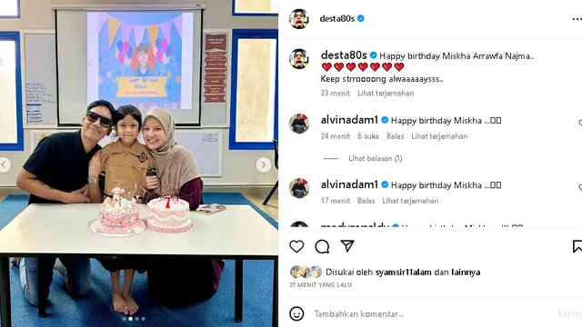 Sudah cerai, Desta dan Natasha Rizky hadir di acara ultah ke-7 Miskha putri mereka (Foto: instagram desta80s)