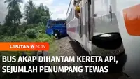 Sebuah bus antar kota antar provinsi dihantam Kereta Api Rajabasa di Kabupaten Ogan Komering Ulu Timur, Sumatra Selatan pada Minggu siang. Bus sempat terseret dan satu orang penumpangnya meninggal dunia.