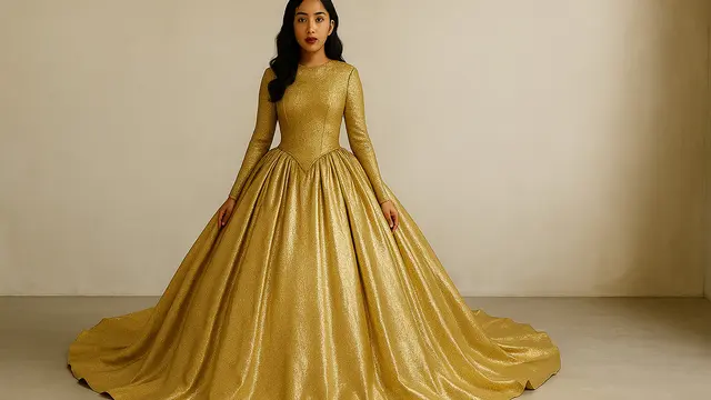 Model Dress Panjang Warna Gold 2025/ Ilustrasi gambar oleh AI