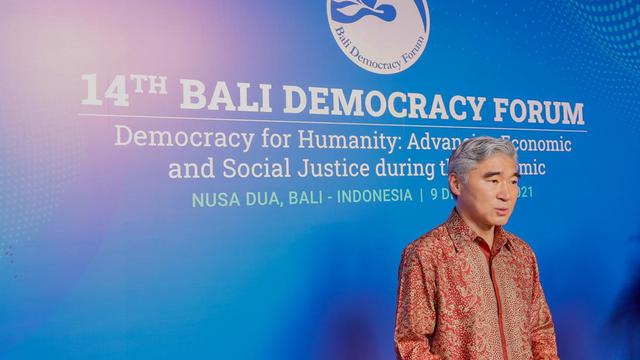 Duta Besar Amerika Serikat untuk Indonesia, Sung Y. Kim di Bali Democracy Forum ke-14 pada 9 Desember 2021 di Bali. (Dok Kedubes AS)