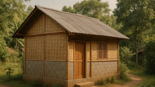 Model Rumah Sederhana dari Bambu dan Batako dengan Atap Seng