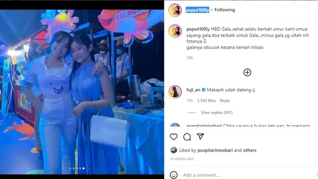 Fuji – Chika akrab di pesta ultah Gala Sky yang kedua (Foto: Instagram @puput100ly)