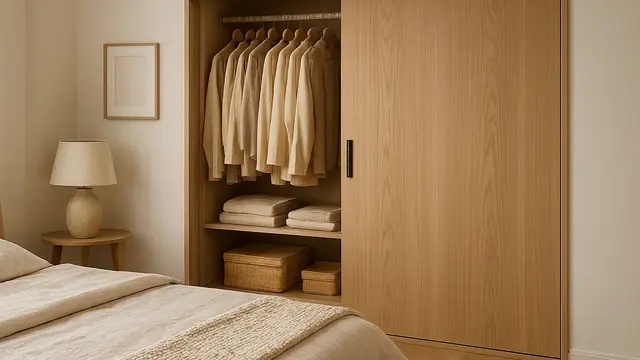 Ilustrasi Lemari Pakaian Minimalis dengan Pintu Geser untuk Kamar Tidur/Liputan6 AI