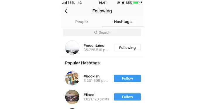 Pengguna Instagram kini bisa mengikuti hastag atau tagar, dan cara kerjanya sama seperti follow akun pengguna lain (Foto: Ist)