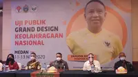 Menpora Zainudin Amali saat membuka kegiatan uji publik penyusunan grand design keolahragaan di Kota Medan, Sumatera Utara